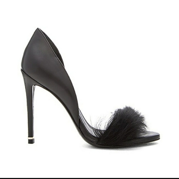 🆕Rachel Zoe | Tami Genuine Sheep Fur d'Orsay Heels Black Womens Size 8.5 - Picture 2 of 5